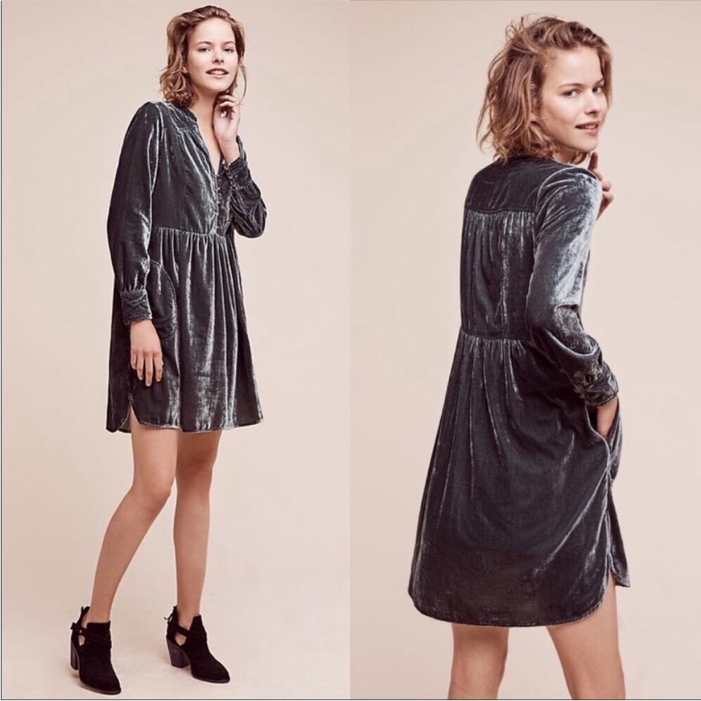 Anthropologie Green Velvet Dress NWT
